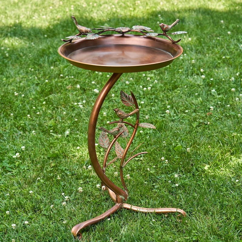 Shallow Copper Bird Feeder on Branch Stand