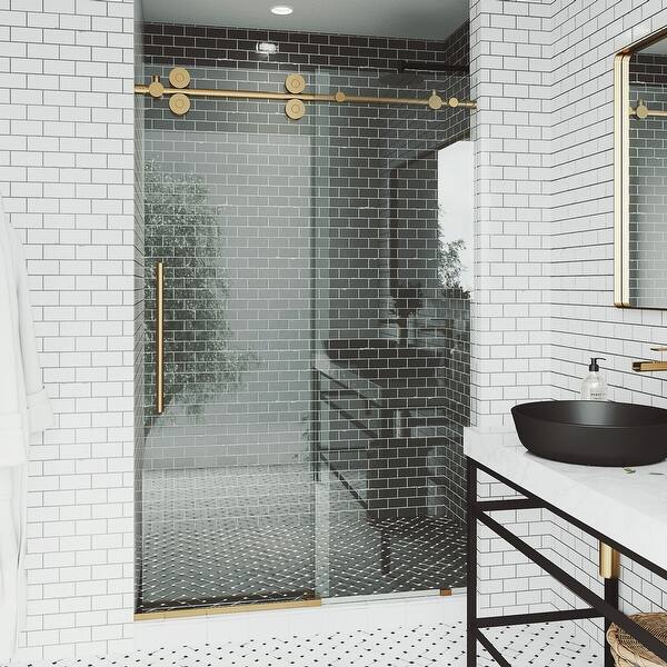 Shop Vigo Vg6041cl5674 Elan 52 To 56 X 74 Frameless Sliding Shower Door With Clear Glass And Handle Matte Gold Overstock 30602182