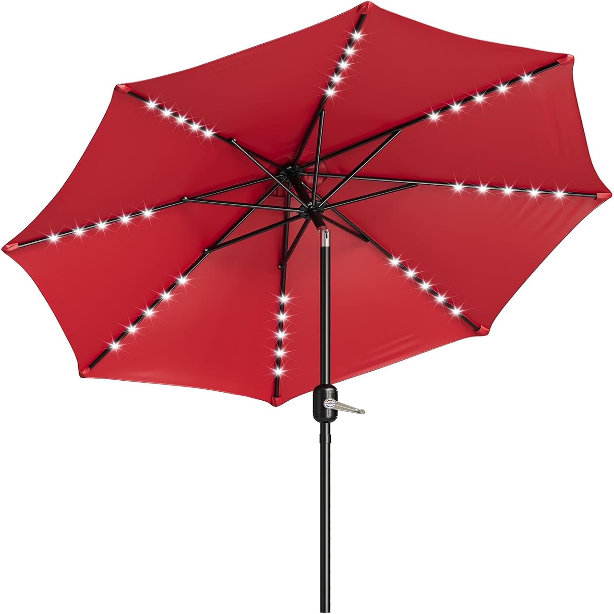 10Ft Solar Patio Umbrella 40 LED Lights Crank Tilt Polyester Red