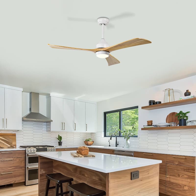 Sofucor 52 Inch Quiet Ceiling Fan with 3 Solid Wood Blades,Light & Remote,Reversible Ceiling Fan,for Patio Living Room,Bedroom