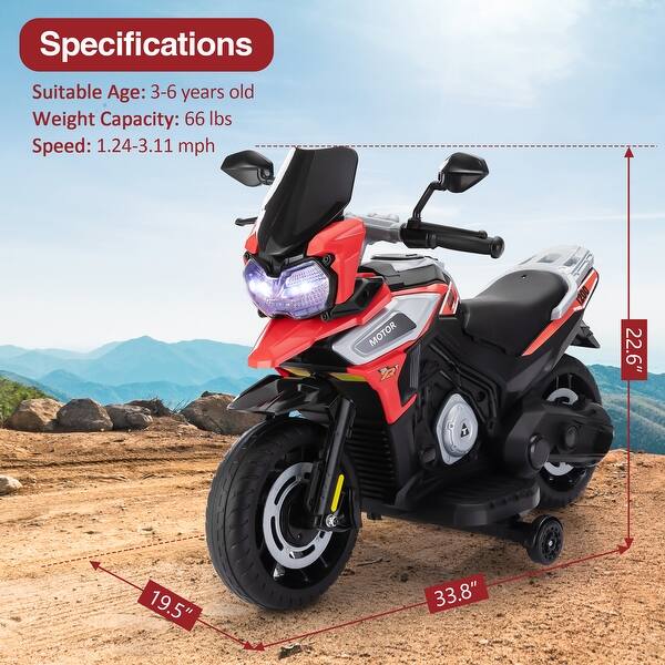 Red 12V Off road Motorcycle , Electric Motor Toy Bike wTraining Wheels