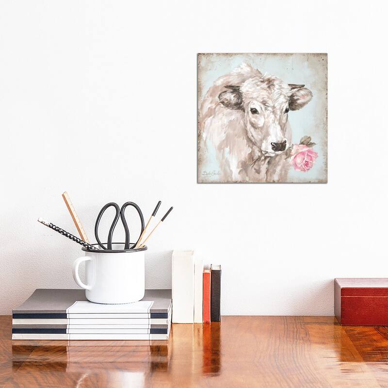 iCanvas 'Cow With Rose II' by Debi Coules Canvas Print - 12x12x0.75