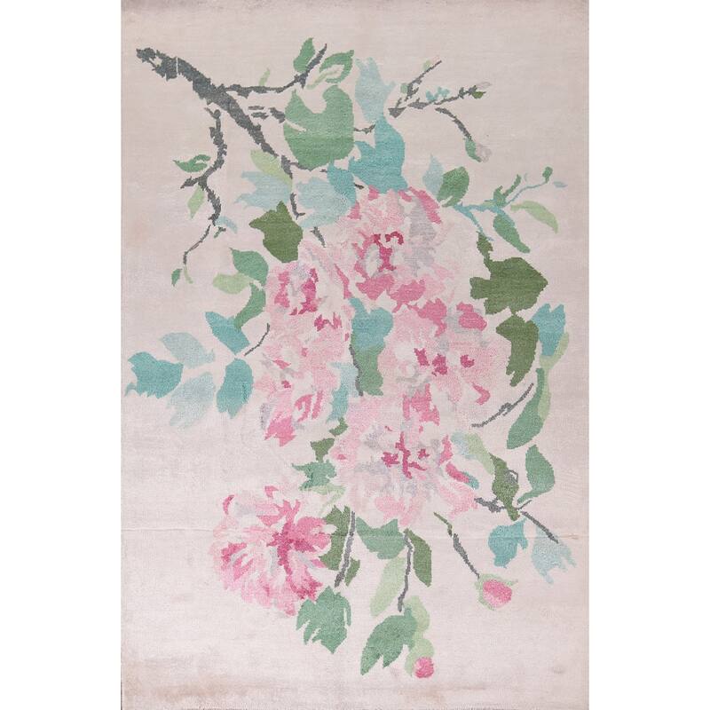 Floral Abstract Area Rug Handmade Wool & Silk Carpet - 6'7"x 9'7"