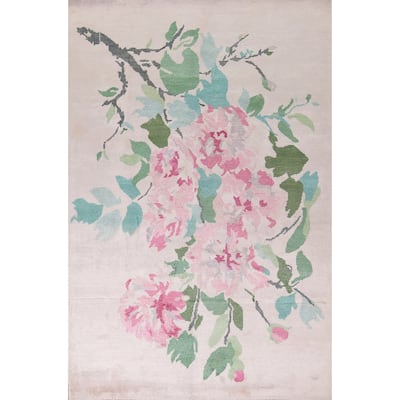 Floral Abstract Area Rug Handmade Wool & Silk Carpet - 6'7"x 9'7"