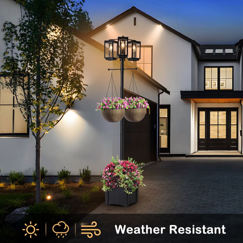 C Cattleya 3-Light 77.5in Solar Outdoor Post Light with Planter (Bulb Included)