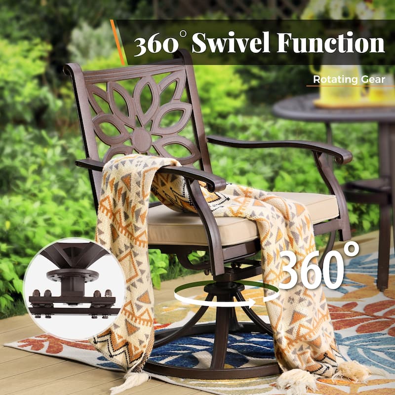 MAISON ARTS 7-Piece Cast Aluminum Patio Dining Set with Round Dining Table & 6 Dining Chairs