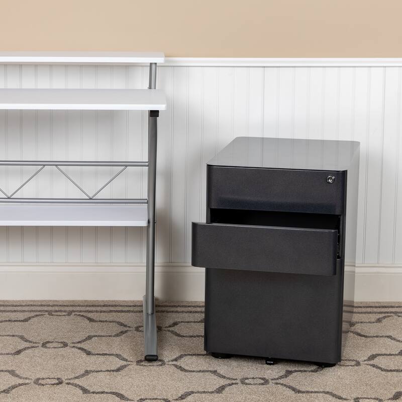 Modern 3-Drawer Mobile Locking Filing Cabinet Storage Organizer - Black