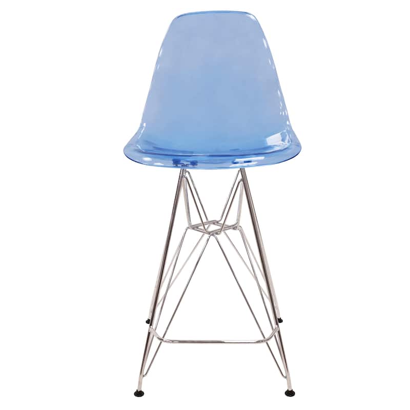LeisureMod Modern Cresco Acrylic Barstool with Chrome Base and Footrest for Home Bar Restaurant