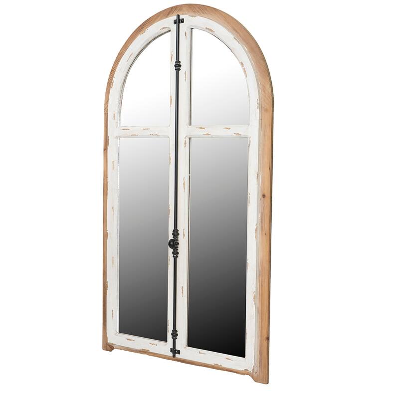27.5" x 3" x 48" Arch Wood Wall Mirror - Brown Antique White