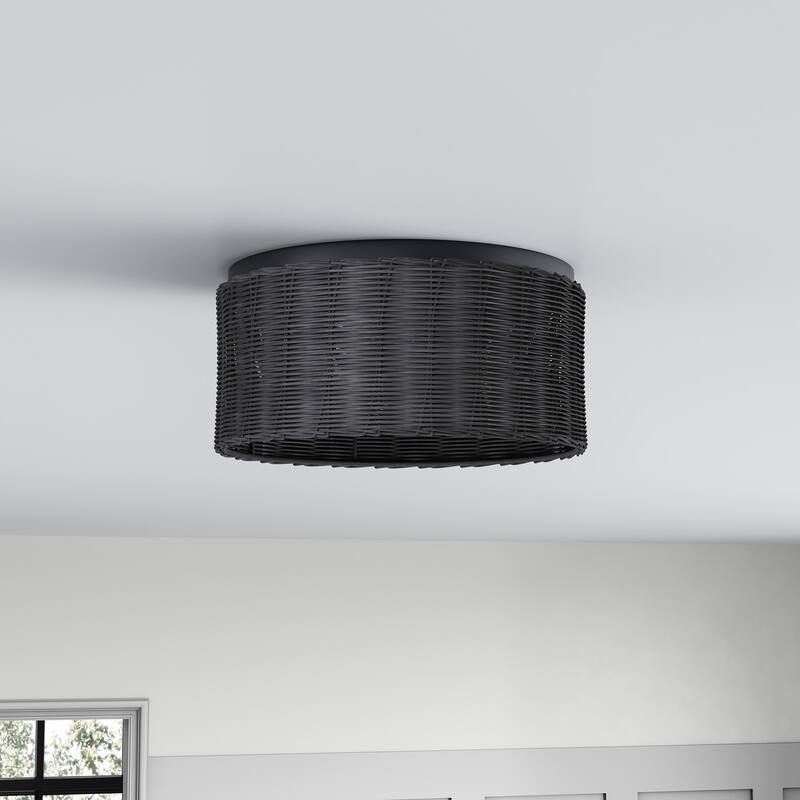 Farmhouse Hand-Woven Rattan 3-Light Drum Flush Mount Ceiling Light