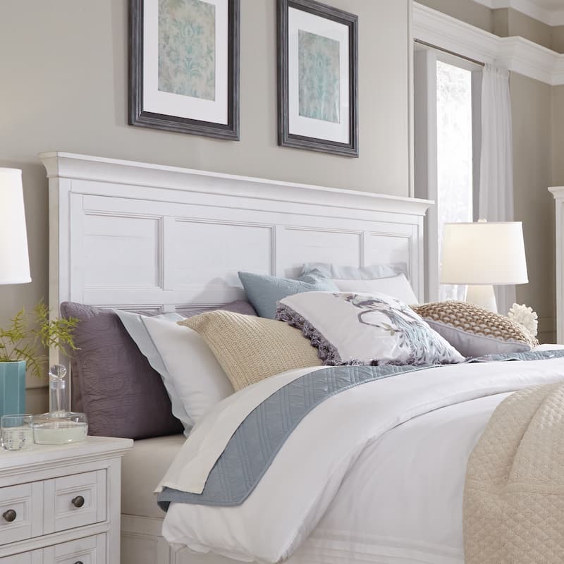 Heron Cove Relaxed Traditional Soft White Queen Panel Bed Headboard - Queen
