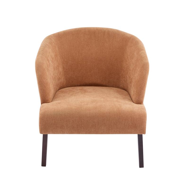 Modern Accent Chair with Round Back & Wooden Legs - Mid-Century Inspired Lounge Chair - Soft Fabric Upholstery