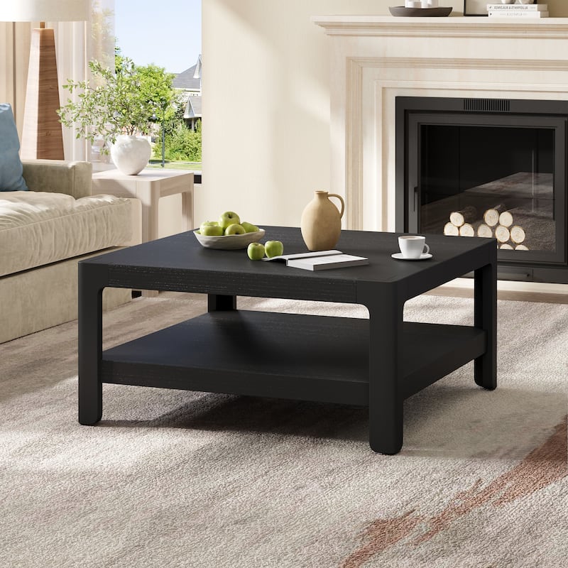 Modern Farmhouse Coffee Table with Soft Rounded Profile, Perfect for Living Room & Lounge - Black