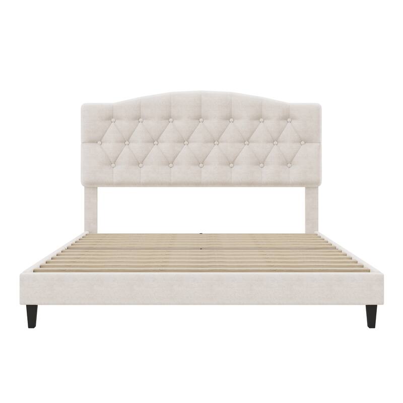 Upholstered Platform Bed with Saddle Curved Adjustable Headboard