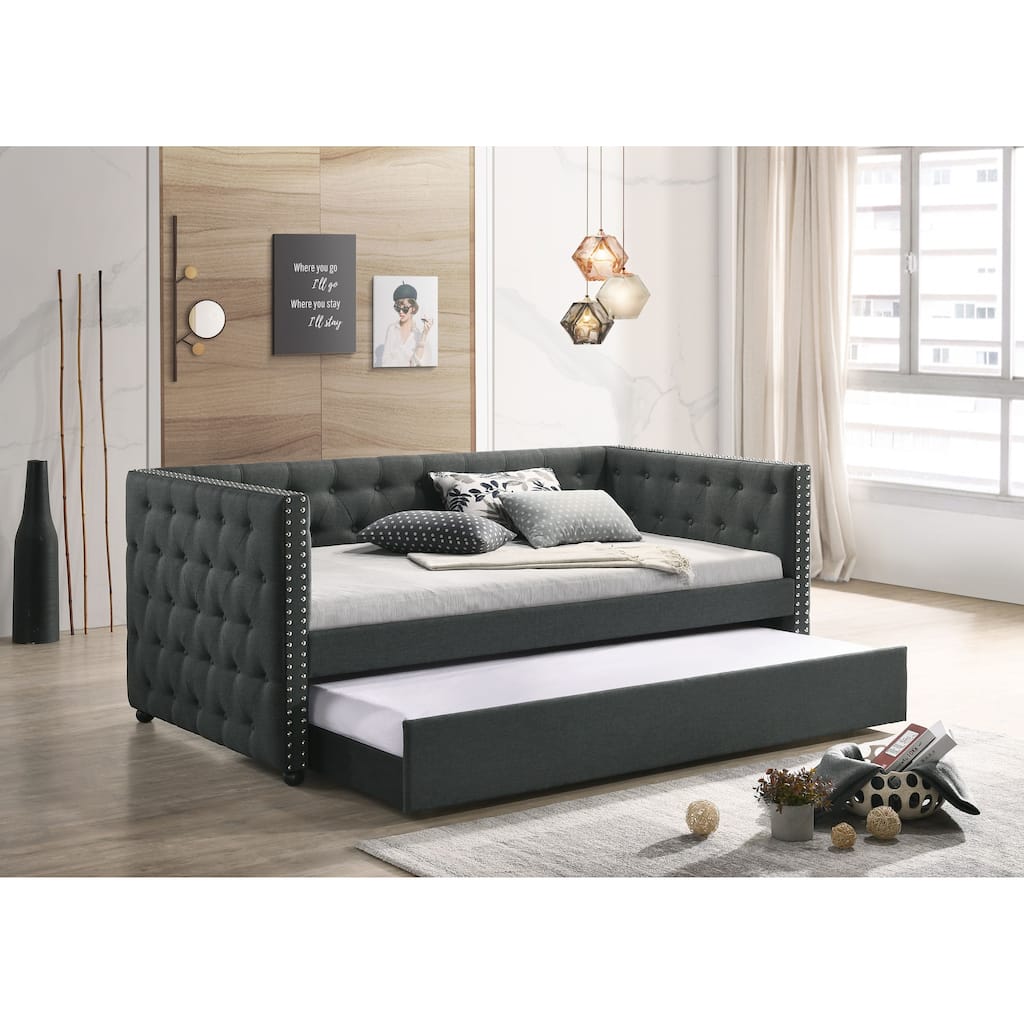 Romona Gray Fabric Daybed W/Trundle (Twin)