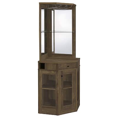 Alviso Rustic Oak 1-drawer Corner Home Bar Wine Cabinet