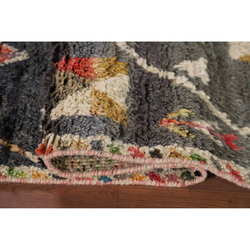 Hand Knotted Oriental 100% Wool Carpet Modern Tribal Greys & Charcoal Moroccan Area Rug - 6' 11'' X 4' 1''