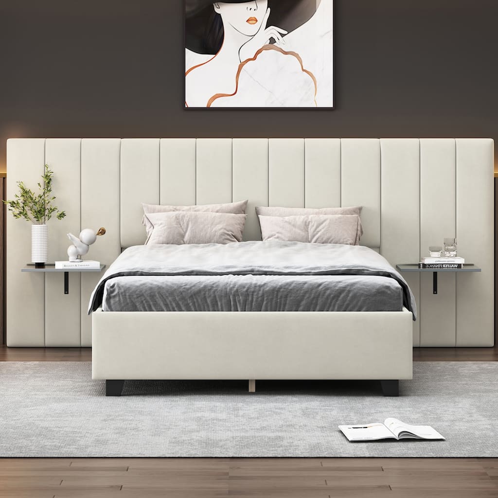 Upholstered Platform Bed with Big Headboard