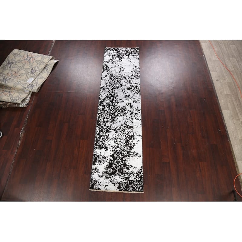 Wool/ Silk Distressed Abstract Oriental Staircase Runner Rug Handmade - 2'8" x 10'5"