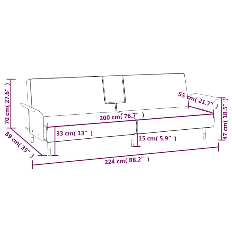 vidaXL Sofa Bed Convertible Sofa Bed with Cup Holders for Living Room Velvet - 88.2" x 35" x 27.6"