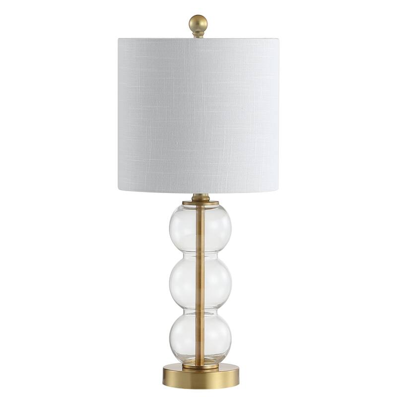 Wilson 21" Glass/Metal LED Table Lamp, White/Brass Gold by JONATHAN Y