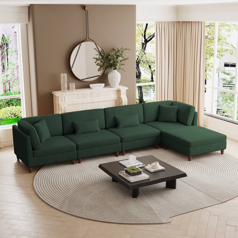 Corduroy Convertible Couch Modular Sectional Sofa with Ottoman