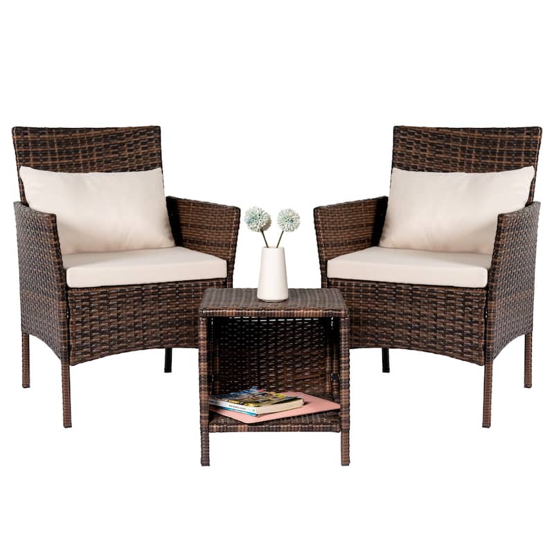 3 Piece Patio Conversation Bistro Set Outdoor Chat Furniture,Wicker Chairs and Storable Table Set,Porch Balcony Furniture Set