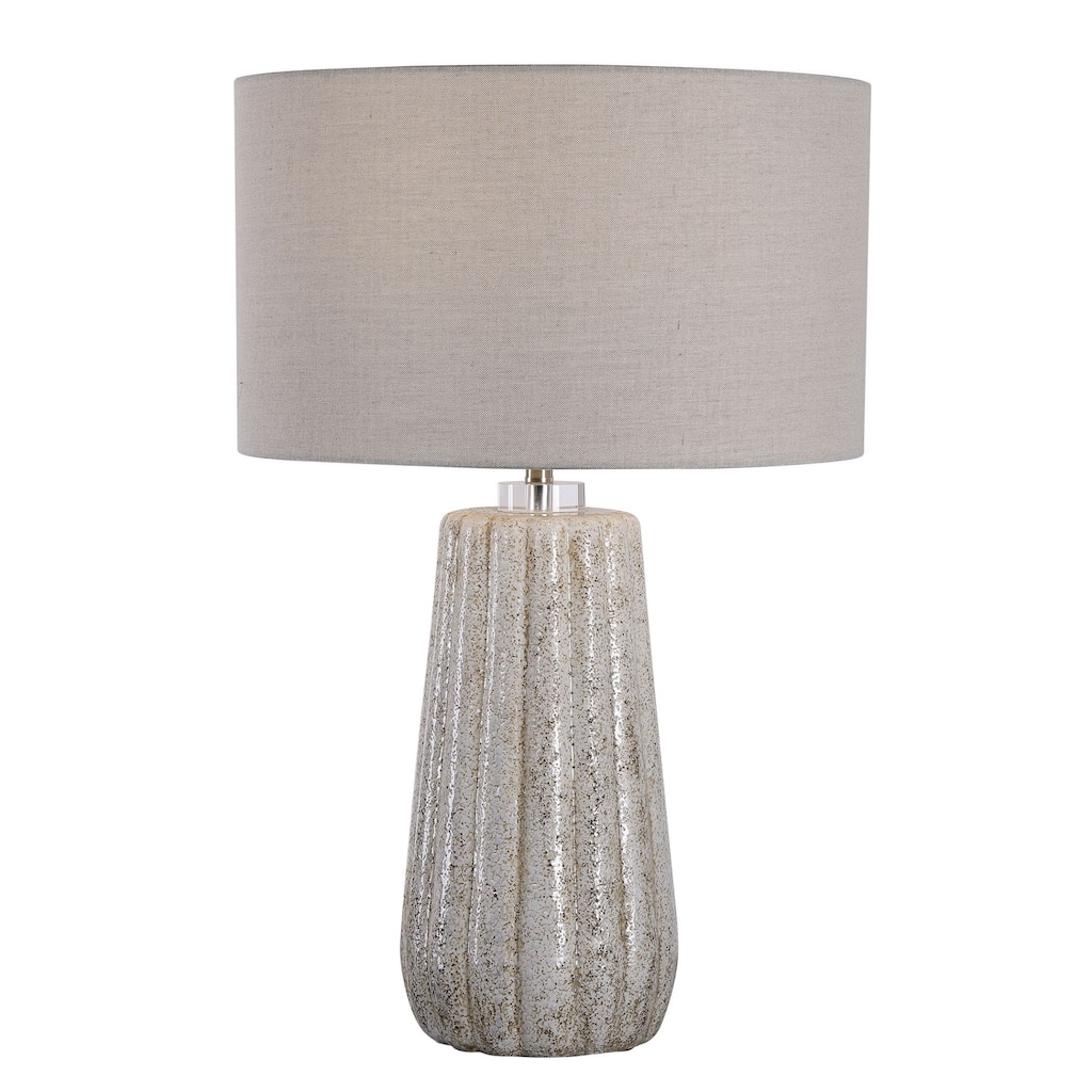Fluted Porous Ceramic Table Lamp with Gray Round Drum Shade - 26" - Cream and Brown