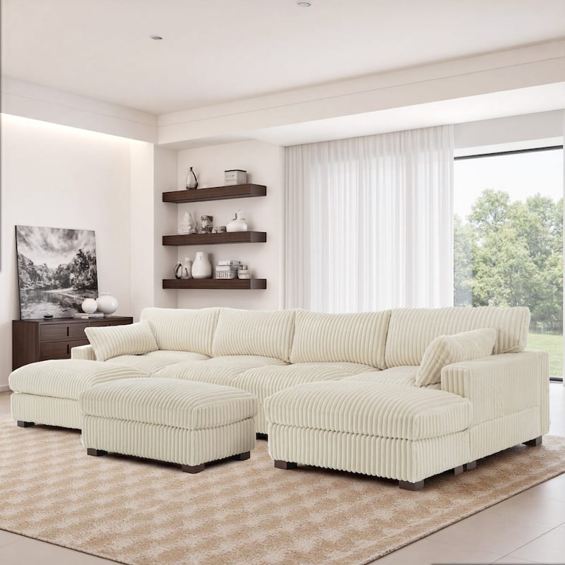6-Piece 118.4"W Plush Oversized Modular Sectional Sofa Set - White - Left Facing