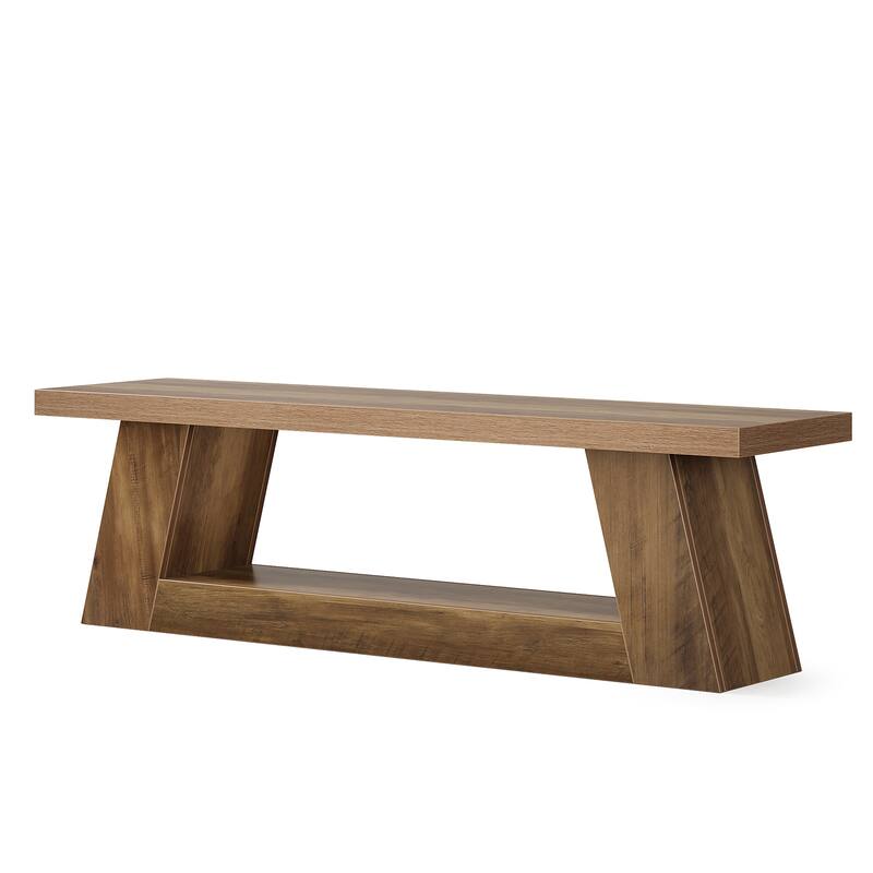 63" Extra Long Wooden Entryway Bench, 2-Tier Storage Shelf Hallway Seating Bench for Living Room, Bedroom, Kitchen