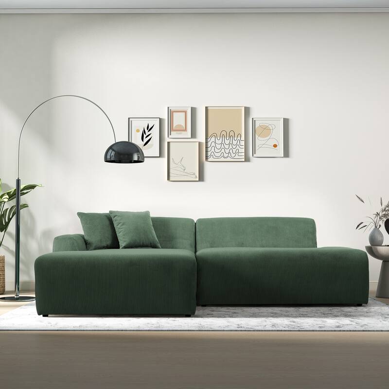 Daron Mid-Century Modern Sectional Corduroy Sofa - Green - Left Facing