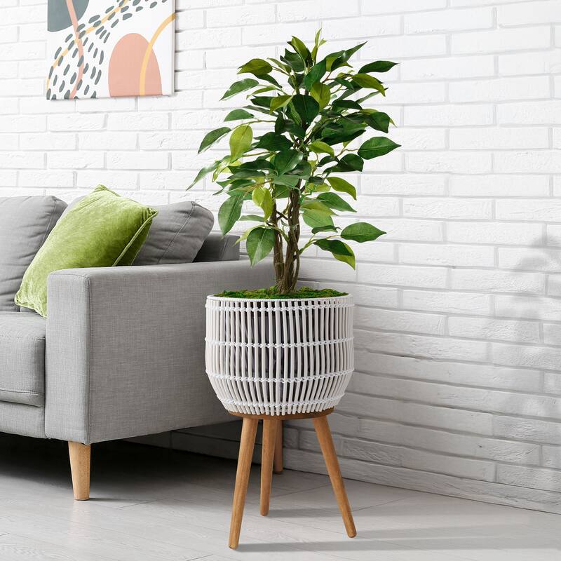 Indoor Planter with Stand Large Rattan Basket for Plants and Flowers