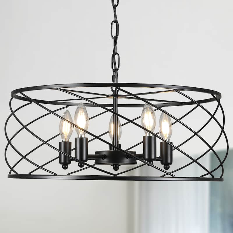 CurveCurio Elegant 20" Black Industrial Cage Chandelier with Adjustable 70" Chain for Modern Dining Spaces - 20" * 20" * 10"