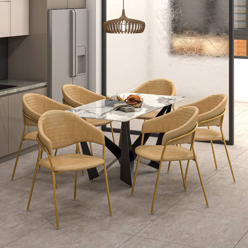 LeisureMod Set of 4 Bella Upholstered Leather/Velvet Accent Dining Chair in Gold Base for Home, Dining Room & Kitchen Furniture