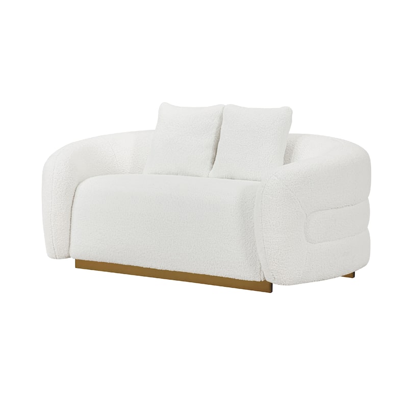 Novy Loveseat with 2 Accent Pillows, White Sherpa, Gold, 71 Inch