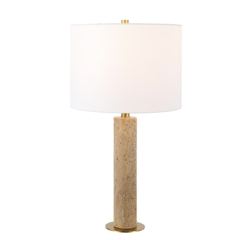 SAFAVIEH Lighting Kaarin Travertine 25-inch Table Lamp (LED Bulb Included) - 13 In. W x 13 In. D x 25 In. H - 13Wx13Dx25H