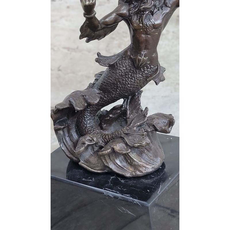 Signed Poseidon God Of Sea Bronze Bookend Book End Sculpture Marble Base Statue
