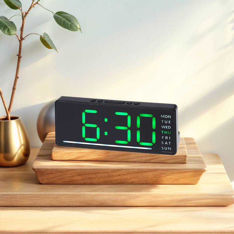 Digital Dual Alarm Clock for Bedroom, Easy to Set, Dimmable, Date Day of Week Temp Snooze, 12/24H 6.1 x 2.4 x 1 inch - Green
