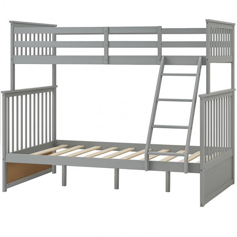 Gray Twin Over Full Bunk Bed with Ladder and Safety Rails