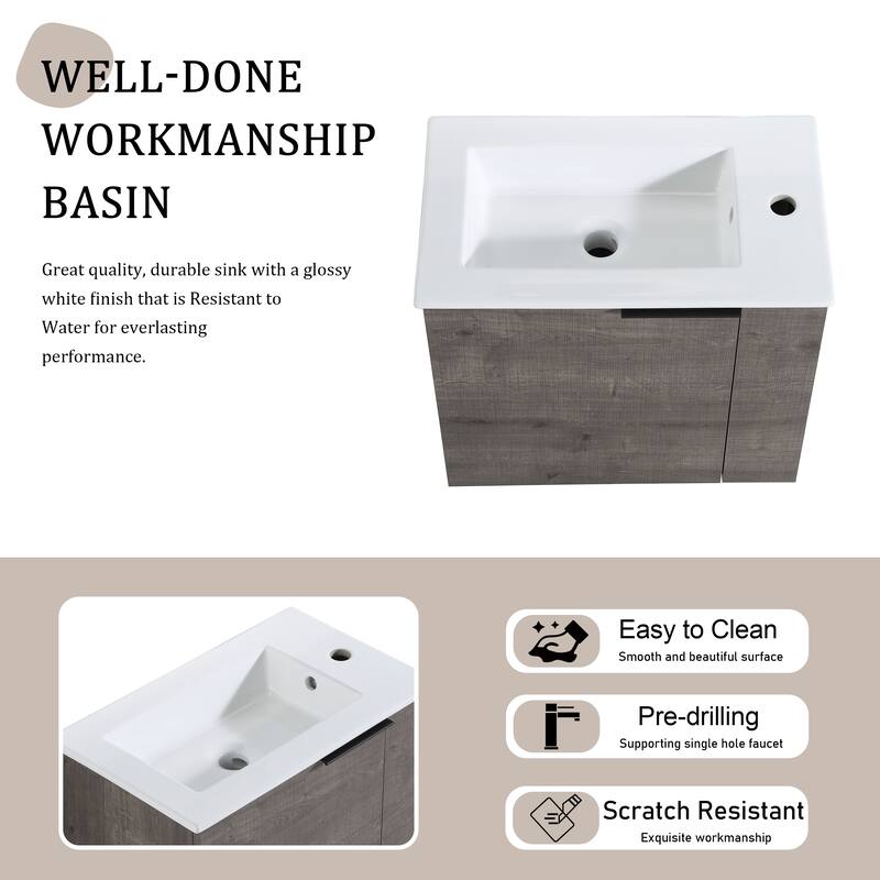 Bathroom Vanity With Sink In 22 Inch, Floating Bathroom Vanity With Soft Close Door