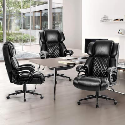 Ergonomic Adjustable Executive Arm Chairs Breathable Leather Swivel Office Chairs with Castor for Living Room