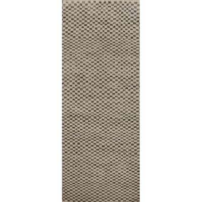 All-Over Checkered Wool Gabbeh Modern Runner Rug 3x8 - 7' 8'' X 2' 6''