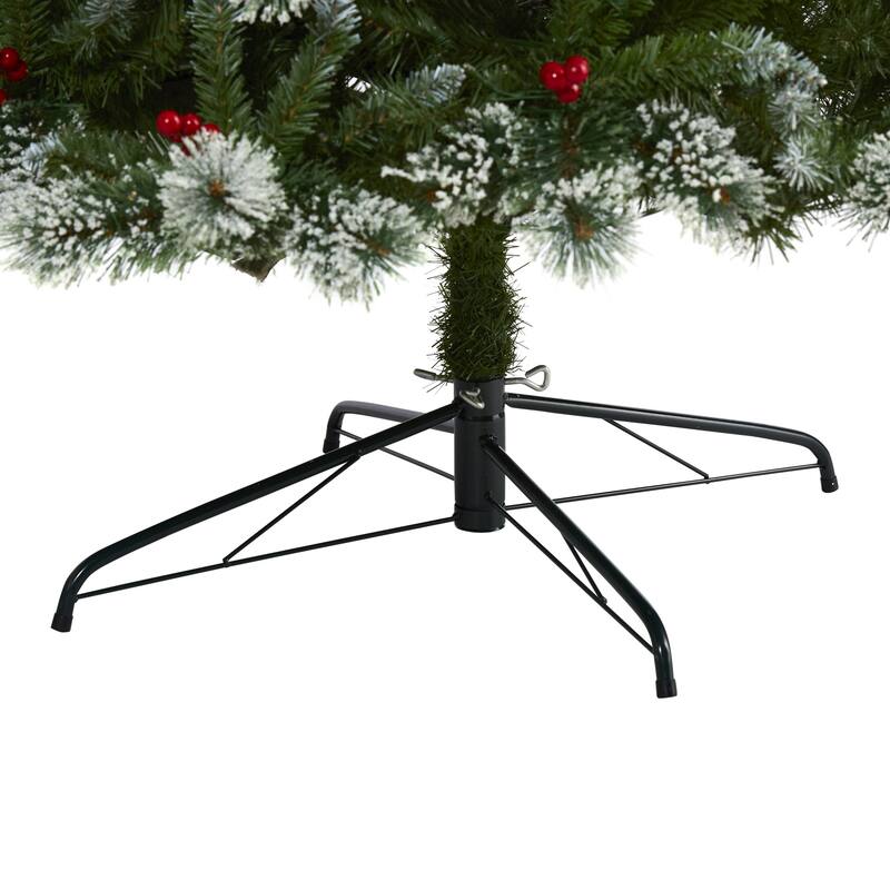 8’ Frosted Swiss Pine Berries Artificial Christmas Tree Warm Clear LED - 8 Foot