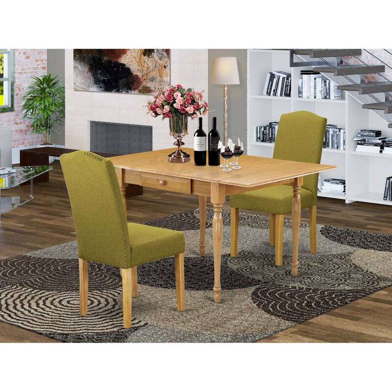 Asian Fusion 3Pc Kitchen Dinette Set - Small Table & 2 Chairs - Light Linen Fabric