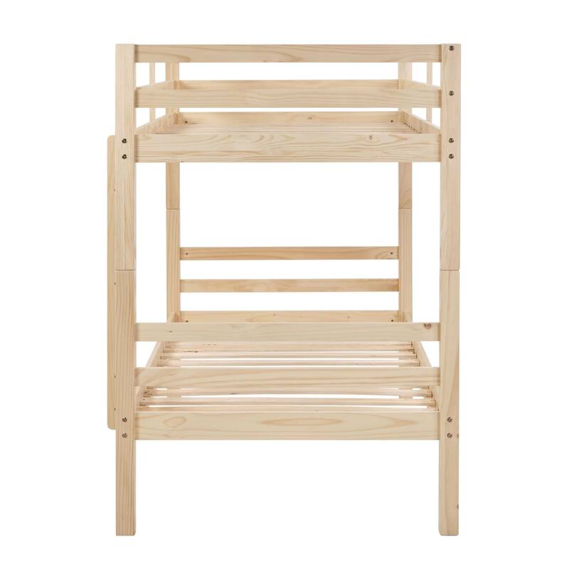 Twin Bunk Bed,Wooden,High Guardrail,Ladder,Kids Teens,Dorm Guest