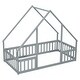 preview thumbnail 15 of 19, Full Wood House-Shaped Floor Bed With Fence, Guardrails,Grey - Grey