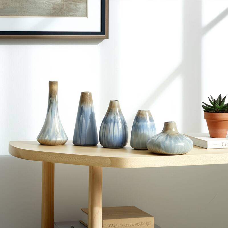 Stoneware Decorative Vases with Silhouettes Curved Forms (Set of 5)