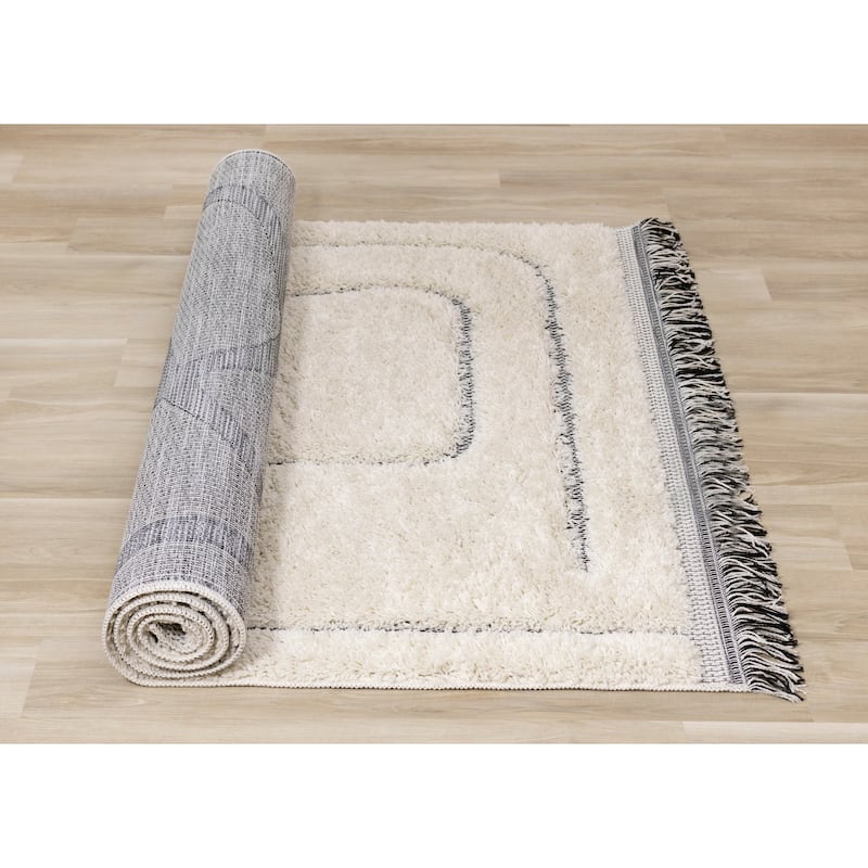 Napa Collection - Cream Abstract Lines Shag Rug
