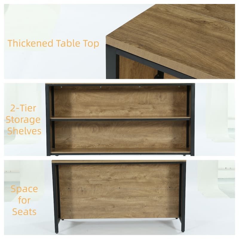 63-Inch Farmhouse Kitchen Island with Storage & Seating for Kitchen, Dining Room, Rustic Brown