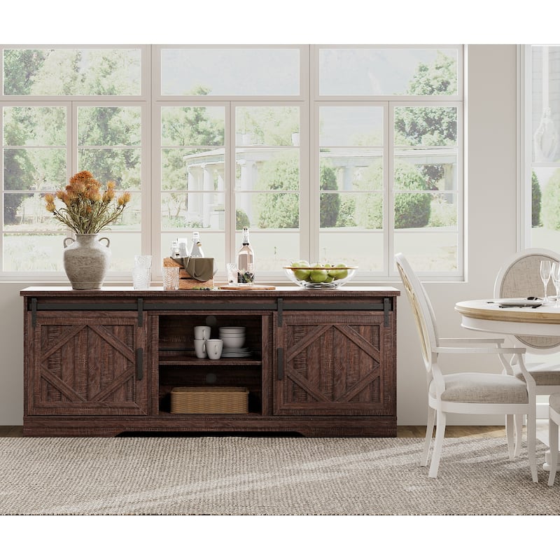 Farmhouse TV Stand Modern Sliding Barn Door Entertainment Center